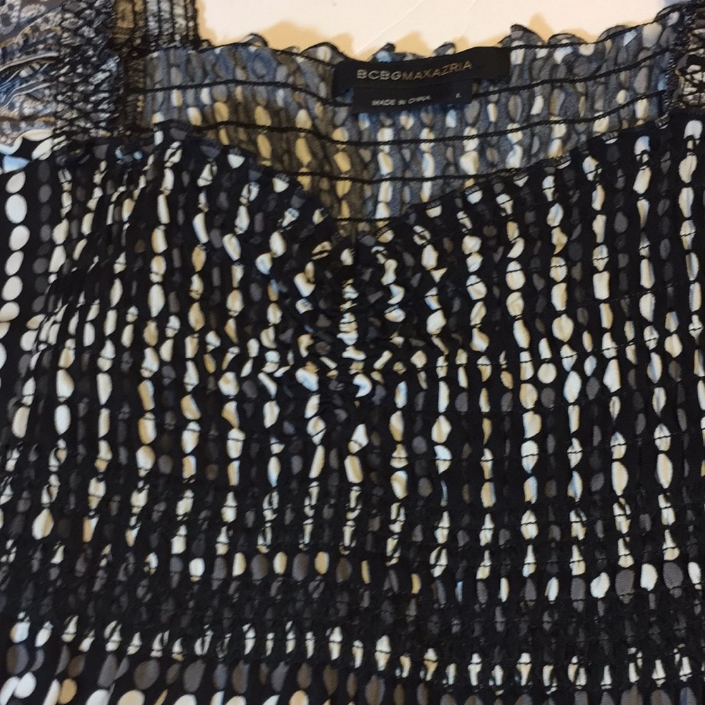 BCBGMAXAZRIA Black, White and Gray Peasant Dress Size Large - Picture 9 of 14